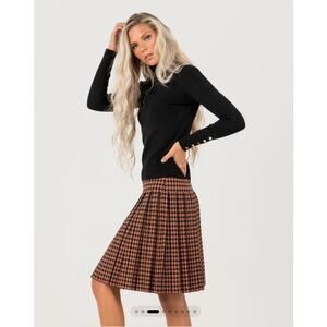Aleeza Paris Black Brown Houndstooth Wonder Pleated Skirt Size 25 NEW NWT!